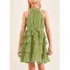 imageImily Bela Girls Floral Ruffle Dress Halter Neck Kids Chiffon Summer Party Dress with BeltLight Green