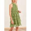 imageImily Bela Girls Floral Ruffle Dress Halter Neck Kids Chiffon Summer Party Dress with BeltLight Green