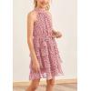 imageImily Bela Girls Floral Ruffle Dress Halter Neck Kids Chiffon Summer Party Dress with BeltPink