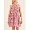 imageImily Bela Girls Floral Ruffle Dress Halter Neck Kids Chiffon Summer Party Dress with BeltPink