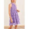 imageImily Bela Girls Floral Ruffle Dress Halter Neck Kids Chiffon Summer Party Dress with BeltPurple