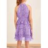 imageImily Bela Girls Floral Ruffle Dress Halter Neck Kids Chiffon Summer Party Dress with BeltPurple
