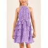 imageImily Bela Girls Floral Ruffle Dress Halter Neck Kids Chiffon Summer Party Dress with BeltPurple