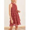 imageImily Bela Girls Floral Ruffle Dress Halter Neck Kids Chiffon Summer Party Dress with BeltRed