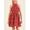 imageImily Bela Girls Floral Ruffle Dress Halter Neck Kids Chiffon Summer Party Dress with BeltRed