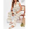imageImily Bela Womens 2 Piece Cover up Crochet Sets Striped Sleeveless Vest Tops Wide Leg Pants Summer Knit Matching SetApricot