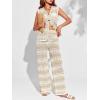 imageImily Bela Womens 2 Piece Cover up Crochet Sets Striped Sleeveless Vest Tops Wide Leg Pants Summer Knit Matching SetApricot