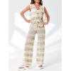 imageImily Bela Womens 2 Piece Cover up Crochet Sets Striped Sleeveless Vest Tops Wide Leg Pants Summer Knit Matching SetApricot
