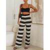 imageImily Bela Womens 2 Piece Cover up Crochet Sets Striped Sleeveless Vest Tops Wide Leg Pants Summer Knit Matching SetBlack