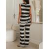 imageImily Bela Womens 2 Piece Cover up Crochet Sets Striped Sleeveless Vest Tops Wide Leg Pants Summer Knit Matching SetBlack