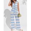 imageImily Bela Womens 2 Piece Cover up Crochet Sets Striped Sleeveless Vest Tops Wide Leg Pants Summer Knit Matching SetBlue