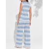 imageImily Bela Womens 2 Piece Cover up Crochet Sets Striped Sleeveless Vest Tops Wide Leg Pants Summer Knit Matching SetBlue