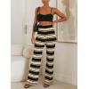 imageImily Bela Womens 2 Piece Cover up Crochet Sets Striped Sleeveless Vest Tops Wide Leg Pants Summer Knit Matching SetCamel