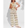imageImily Bela Womens 2 Piece Cover up Crochet Sets Striped Sleeveless Vest Tops Wide Leg Pants Summer Knit Matching SetKhaki