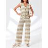 imageImily Bela Womens 2 Piece Cover up Crochet Sets Striped Sleeveless Vest Tops Wide Leg Pants Summer Knit Matching SetKhaki