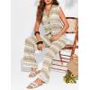 imageImily Bela Womens 2 Piece Cover up Crochet Sets Striped Sleeveless Vest Tops Wide Leg Pants Summer Knit Matching SetKhaki