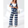 imageImily Bela Womens 2 Piece Cover up Crochet Sets Striped Sleeveless Vest Tops Wide Leg Pants Summer Knit Matching SetNavy