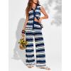 imageImily Bela Womens 2 Piece Cover up Crochet Sets Striped Sleeveless Vest Tops Wide Leg Pants Summer Knit Matching SetNavy