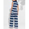 imageImily Bela Womens 2 Piece Cover up Crochet Sets Striped Sleeveless Vest Tops Wide Leg Pants Summer Knit Matching SetNavy