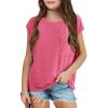 imageImily Bela Girls Cap Sleeve Summer Tops Casual Crewneck Loose Tshirts with PocketPicture