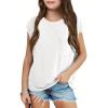 imageImily Bela Girls Cap Sleeve Summer Tops Casual Crewneck Loose Tshirts with PocketWhite