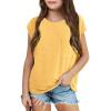 imageImily Bela Girls Cap Sleeve Summer Tops Casual Crewneck Loose Tshirts with PocketYellow