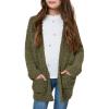 imageImily Bela Girls Cardigan Open Front Popcorn Knit Long Sleeve Sweaters Coat with PocketsGreen
