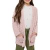 imageImily Bela Girls Cardigan Open Front Popcorn Knit Long Sleeve Sweaters Coat with PocketsPink