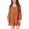 imageImily Bela Girls Casual Tunic Dresses V Neck Long Short Sleeve School Party Swing Dress 514 YearsOrange