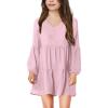 imageImily Bela Girls Casual Tunic Dresses V Neck Long Short Sleeve School Party Swing Dress 514 YearsPink