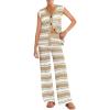 imageImily Bela Womens 2 Piece Cover up Crochet Sets Striped Sleeveless Vest Tops Wide Leg Pants Summer Knit Matching SetCamel