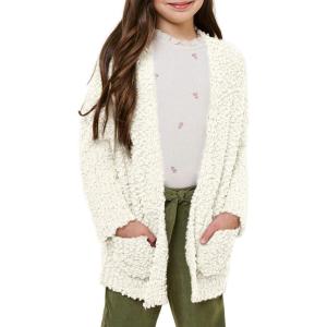 imageImily Bela Girls Cardigan Open Front Popcorn Knit Long Sleeve Sweaters Coat with PocketsCream White