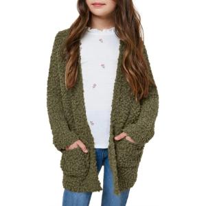 imageImily Bela Girls Cardigan Open Front Popcorn Knit Long Sleeve Sweaters Coat with PocketsGreen