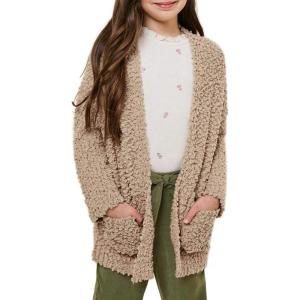 imageImily Bela Girls Cardigan Open Front Popcorn Knit Long Sleeve Sweaters Coat with PocketsKhaki
