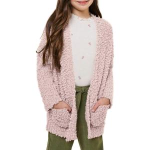 imageImily Bela Girls Cardigan Open Front Popcorn Knit Long Sleeve Sweaters Coat with PocketsPink
