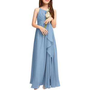imageImily Bela Girls Chiffon Dresses Formal Sleeveless Junior Bridesmaid Wedding Party Maxi DressBlue Grey