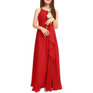 imageImily Bela Girls Chiffon Dresses Formal Sleeveless Junior Bridesmaid Wedding Party Maxi DressRed