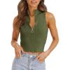 imageImily Bela Womens Summer Zipper Knit Crop Tops Going Out Sweater Tank Fashion Sexy Y2k Sleeveless ShirtsOlive Green