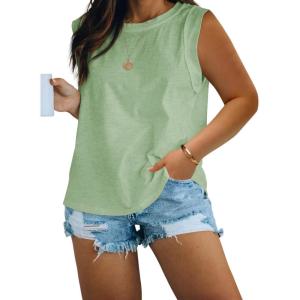 imageImily Bela Womens Plus Size Tank Tops Sleeveless Crew Neck Summer Casual Basic Tees ShirtsLight Green
