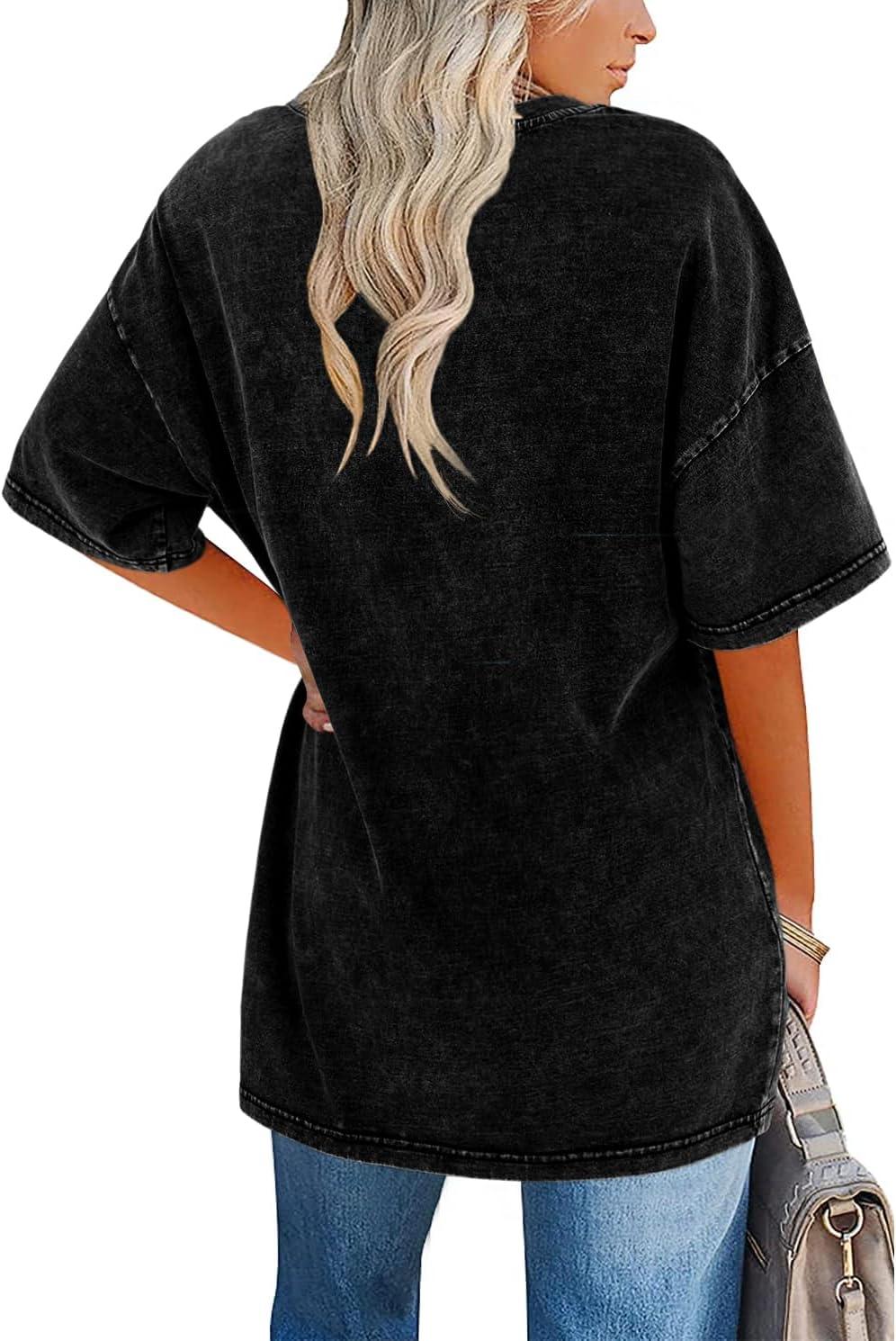imageImily Bela Womens Oversized T Shirts Vintage Cotton Tees Crewneck Short Sleeve Washed Summer Tunic TopsBlack