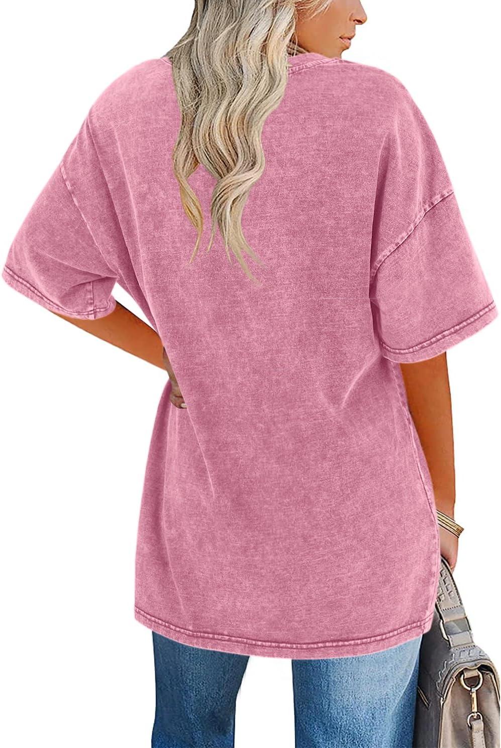 imageImily Bela Womens Oversized T Shirts Vintage Cotton Tees Crewneck Short Sleeve Washed Summer Tunic TopsLight Pink