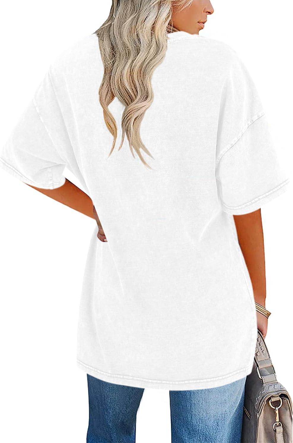imageImily Bela Womens Oversized T Shirts Vintage Cotton Tees Crewneck Short Sleeve Washed Summer Tunic TopsWhite