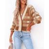imageImily Bela Womens Cardigan Sweaters Plaid Fuzzy Knit V Neck Button Down Long Sleeve Cozy Cardigans Pullover TopsTan