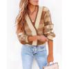 imageImily Bela Womens Cardigan Sweaters Plaid Fuzzy Knit V Neck Button Down Long Sleeve Cozy Cardigans Pullover TopsTan
