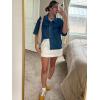 imageImily Bela Womens Oversized Short Sleeve Denim Jackets Trendy Cropped Jean Tops ShacketsNavy