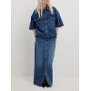 imageImily Bela Womens Oversized Short Sleeve Denim Jackets Trendy Cropped Jean Tops ShacketsNavy