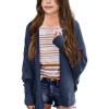 imageImily Bela Girls Cardigans Kids Casual Batwing Sleeve Open Front Knitted SweaterNavy Blue