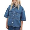 imageImily Bela Womens Oversized Short Sleeve Denim Jackets Trendy Cropped Jean Tops ShacketsBlue