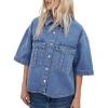 imageImily Bela Womens Oversized Short Sleeve Denim Jackets Trendy Cropped Jean Tops ShacketsLight Blue