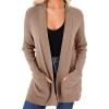 imageimesrun Womens Open Front Cardigans Casual Long Sleeve Classic Knit Sweater Outerwear with PocketsAkhaki
